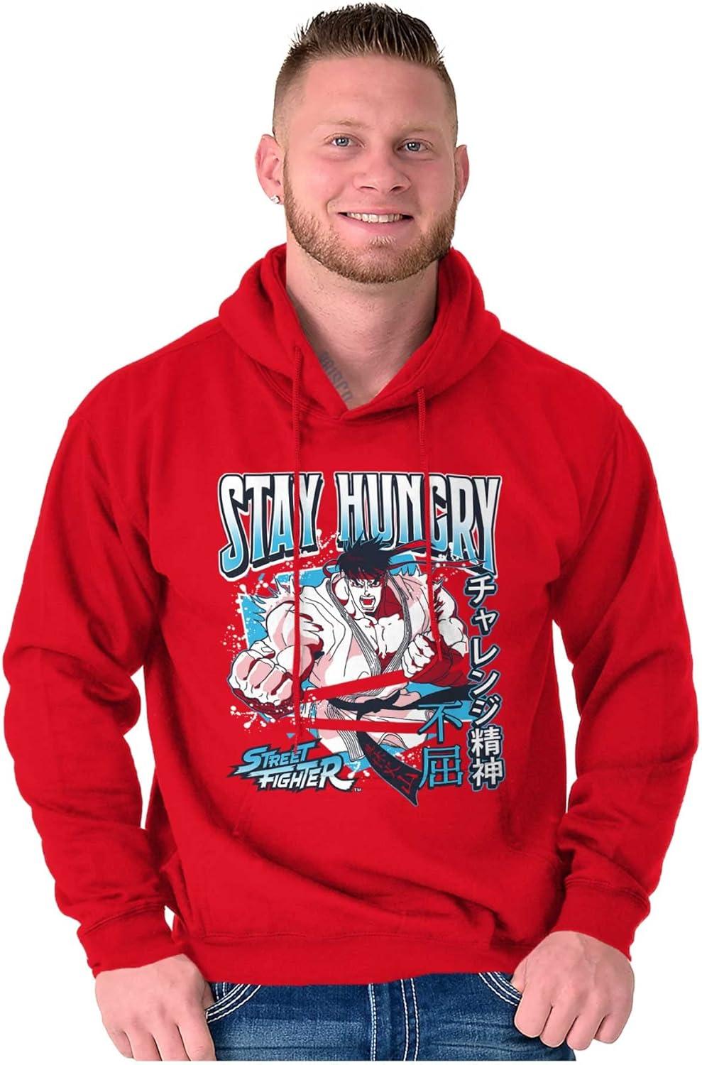 imageBrisco Brands Street Fighter Ryu Stay Hungry Hoodie Hooded Sweatshirt MenRed