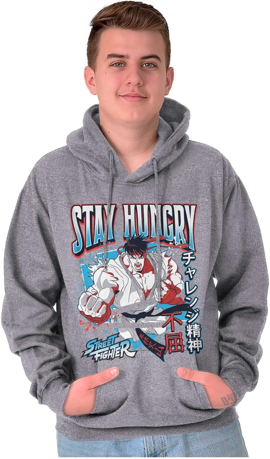 imageBrisco Brands Street Fighter Ryu Stay Hungry Hoodie Hooded Sweatshirt MenSport Grey