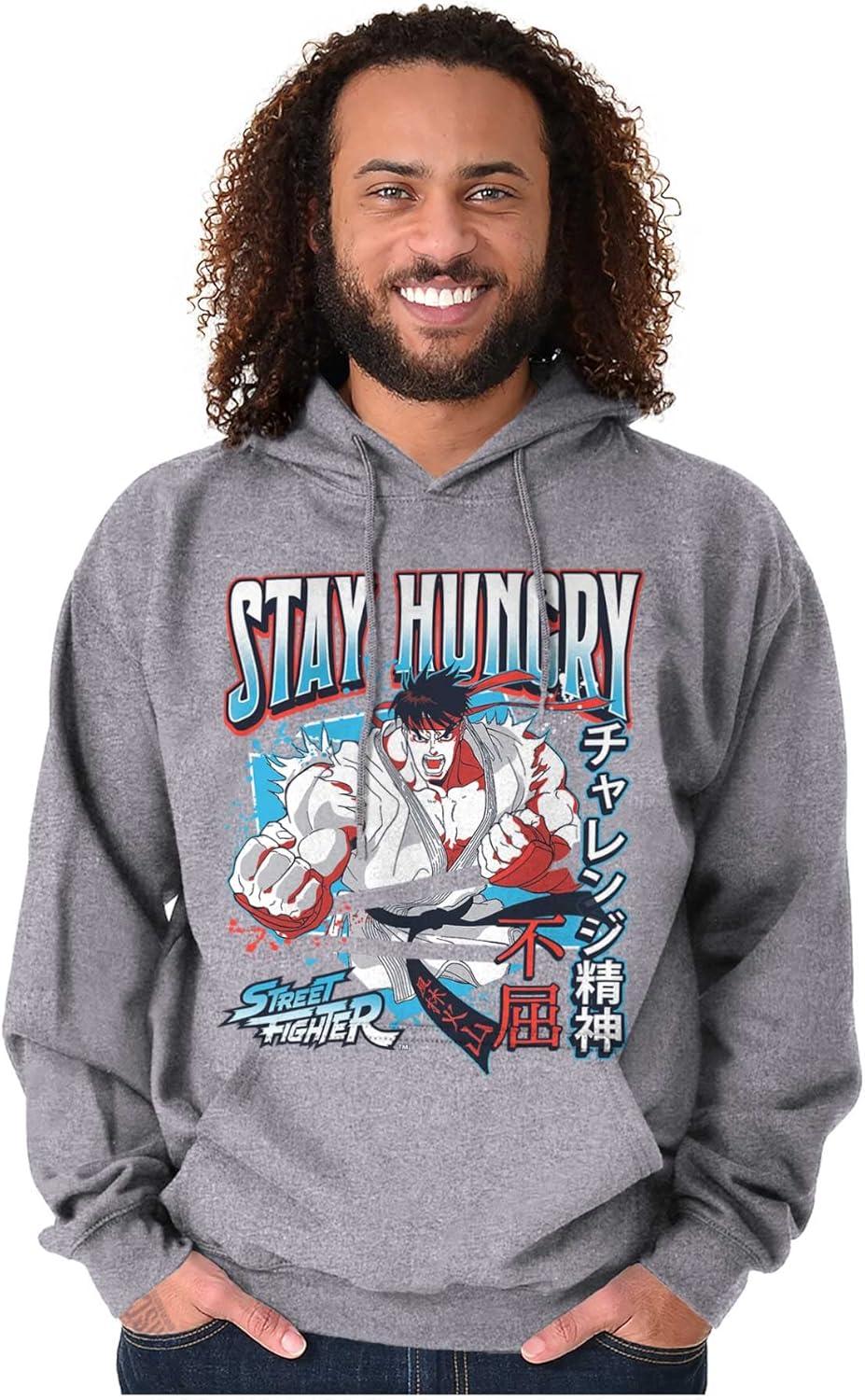 imageBrisco Brands Street Fighter Ryu Stay Hungry Hoodie Hooded Sweatshirt MenSport Grey