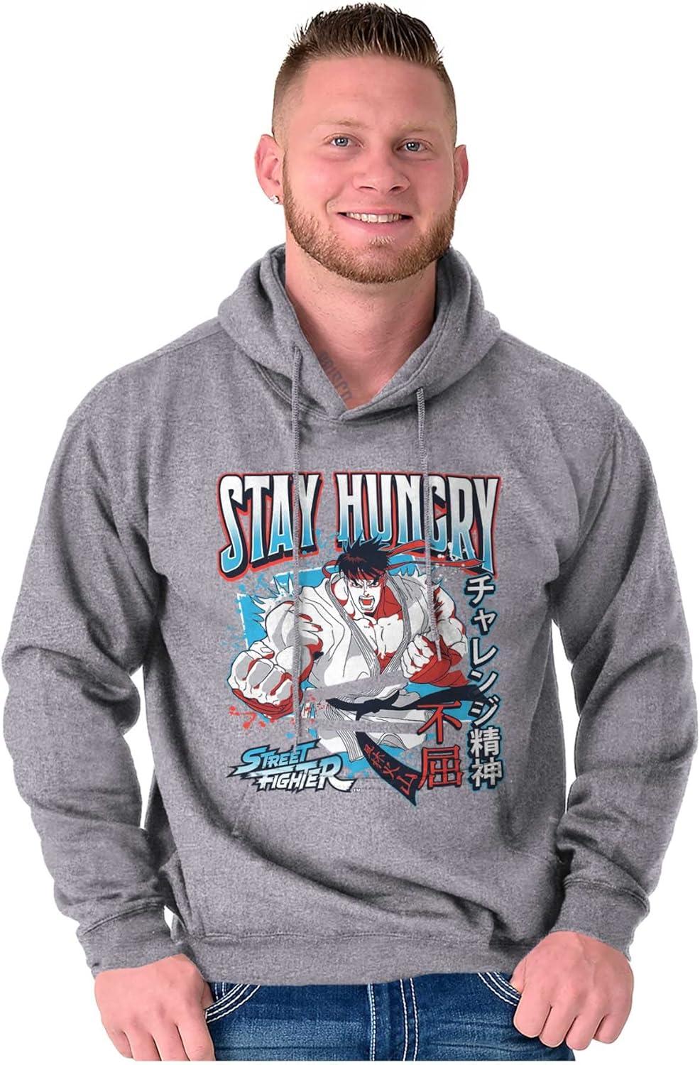 imageBrisco Brands Street Fighter Ryu Stay Hungry Hoodie Hooded Sweatshirt MenSport Grey