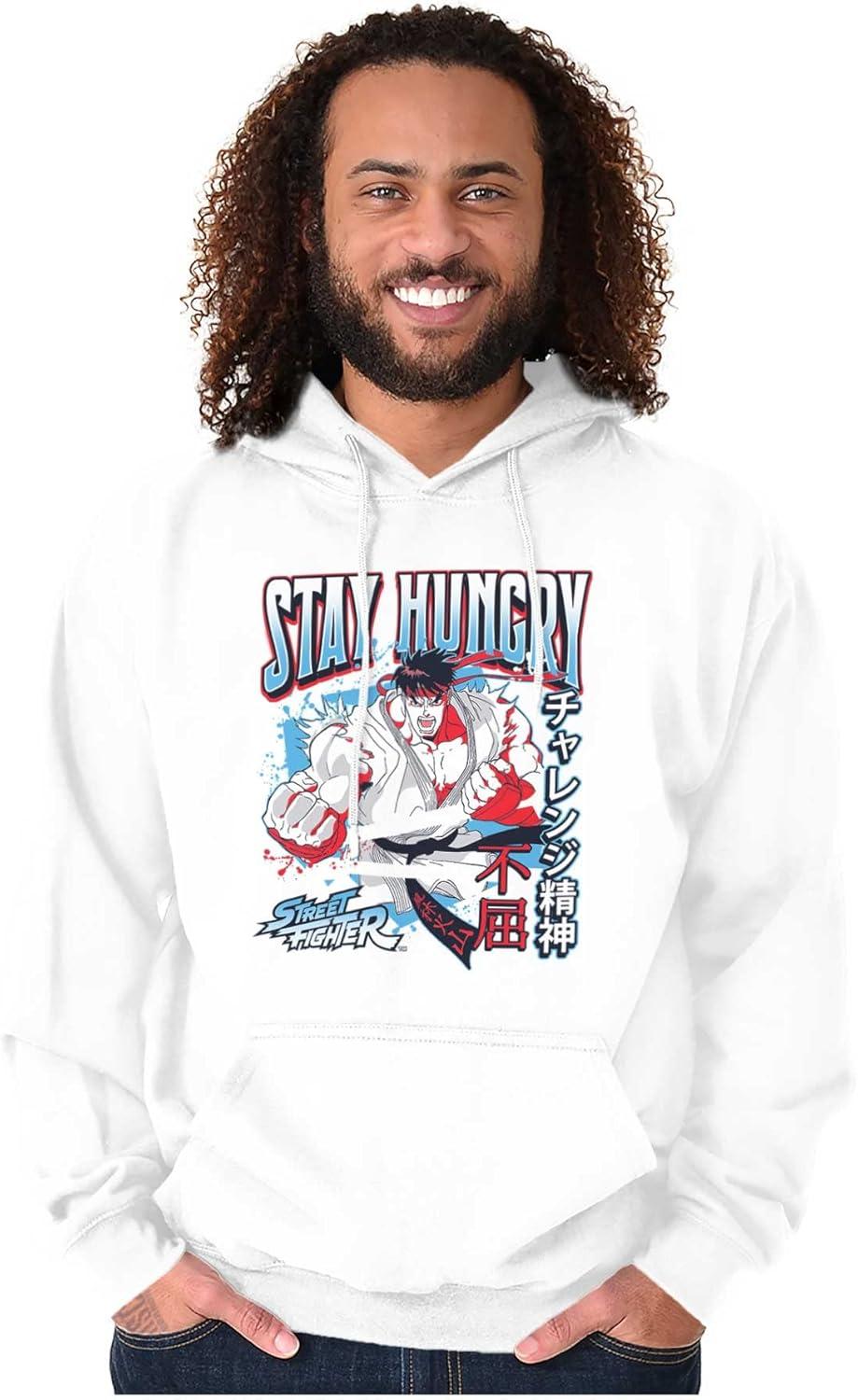 imageBrisco Brands Street Fighter Ryu Stay Hungry Hoodie Hooded Sweatshirt MenWhite