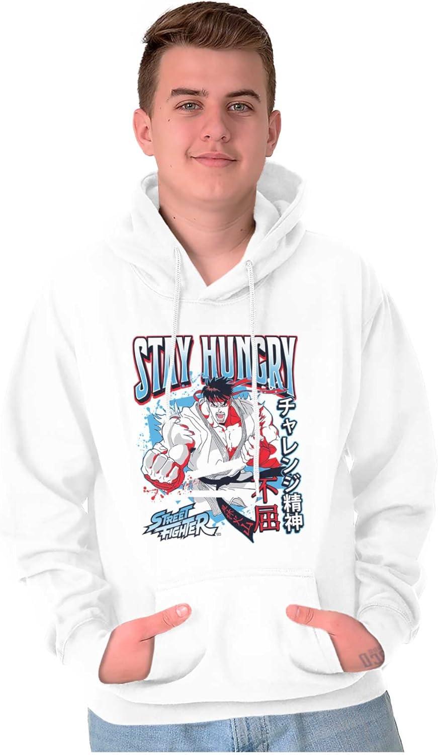imageBrisco Brands Street Fighter Ryu Stay Hungry Hoodie Hooded Sweatshirt MenWhite