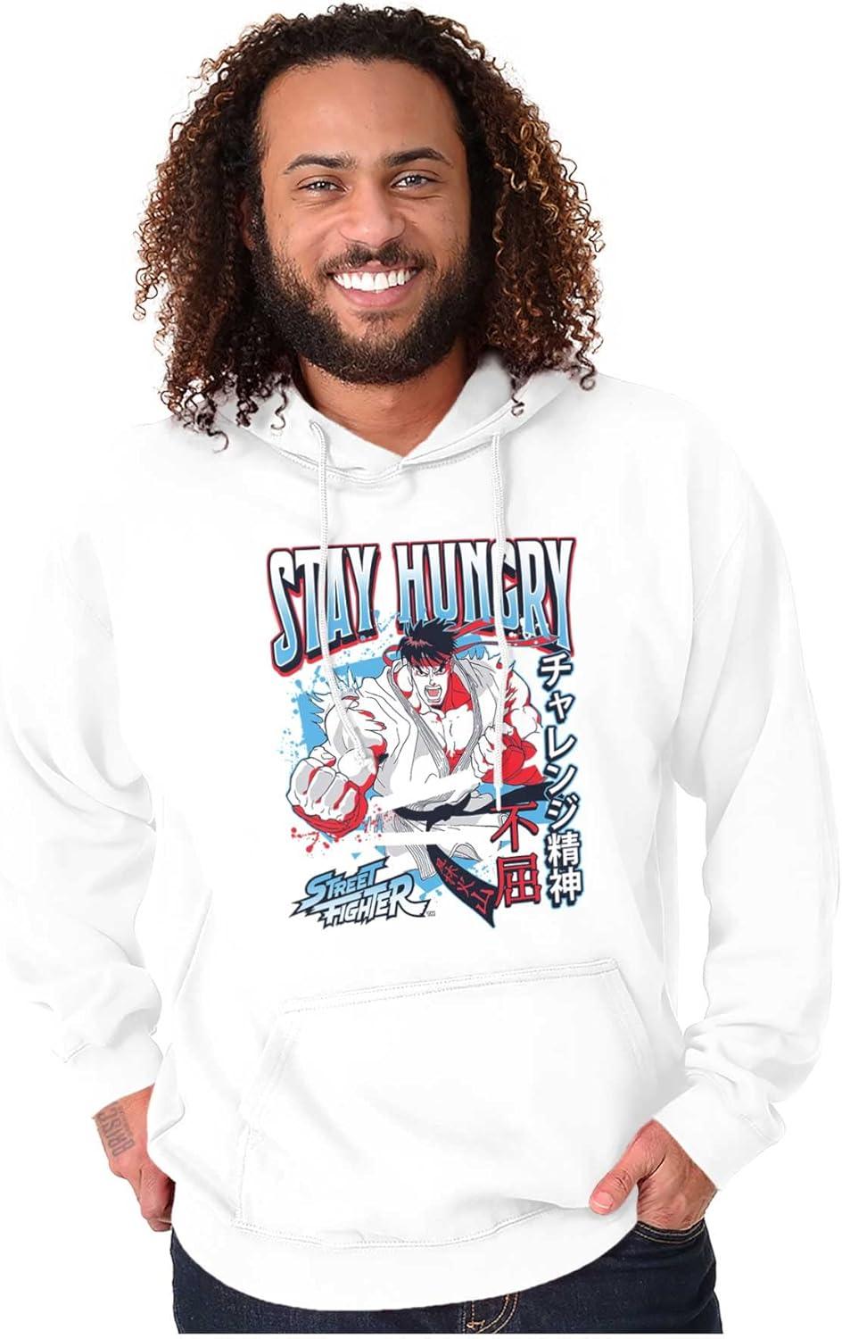 imageBrisco Brands Street Fighter Ryu Stay Hungry Hoodie Hooded Sweatshirt MenWhite