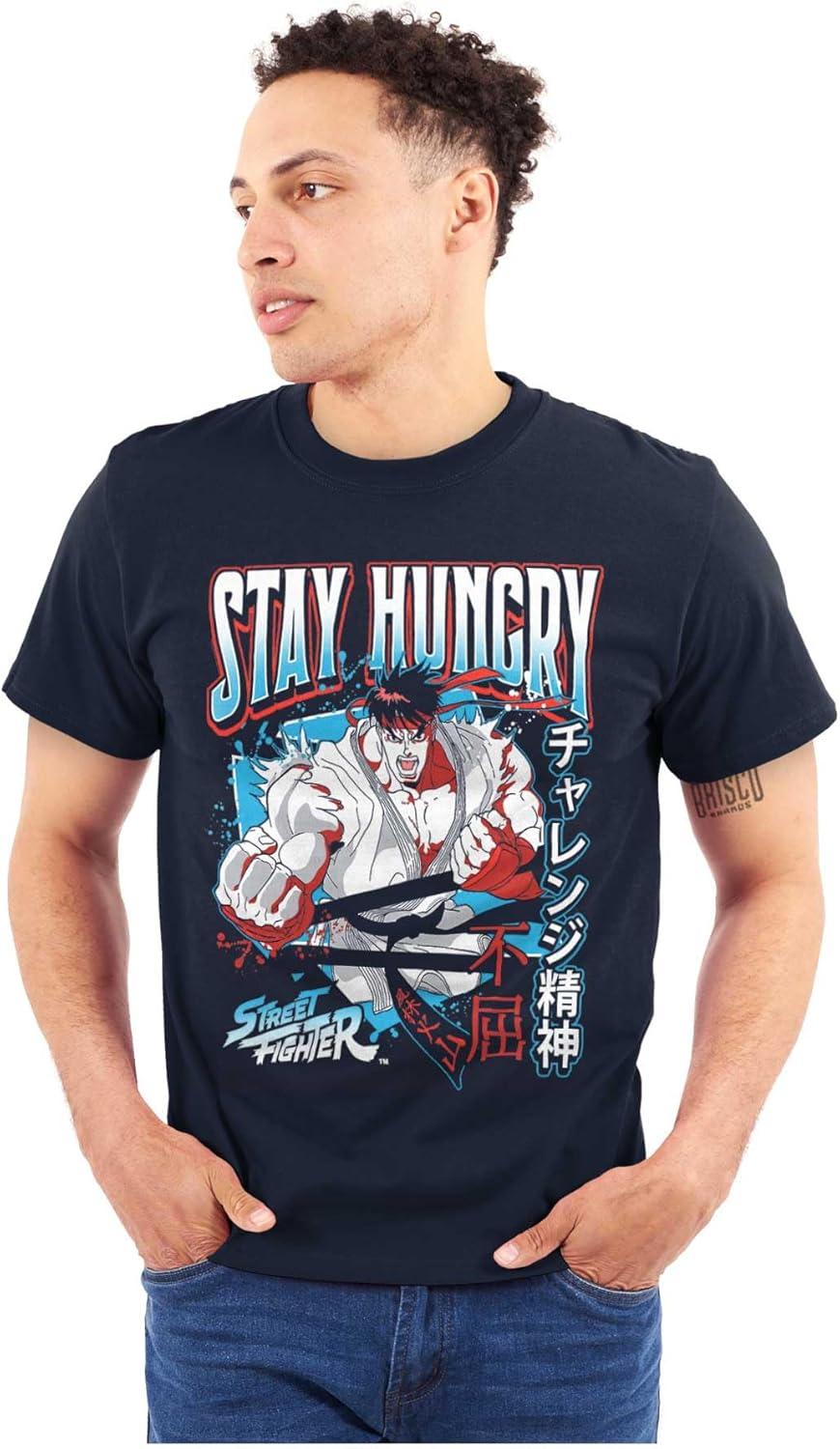 imageBrisco Brands Street Fighter Ryu Stay Hungry Mens Graphic T Shirt TeesNavy