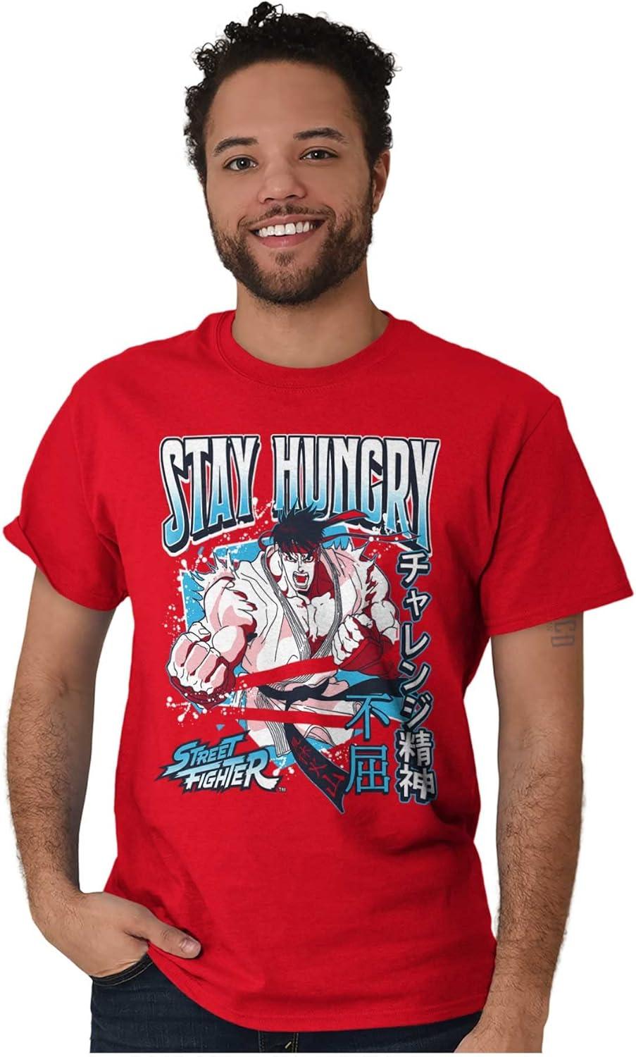 imageBrisco Brands Street Fighter Ryu Stay Hungry Mens Graphic T Shirt TeesRed