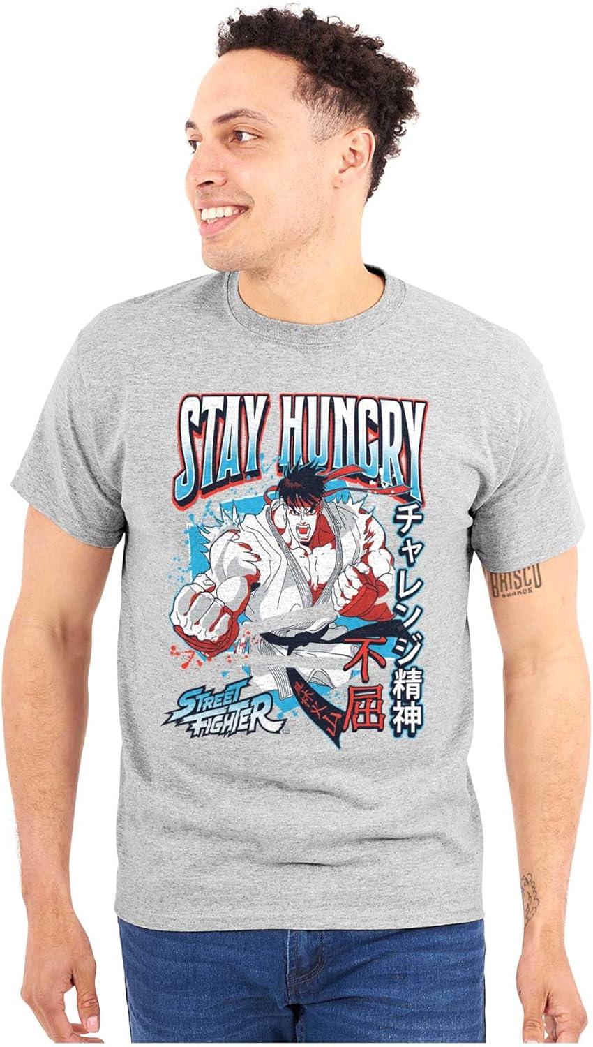 imageBrisco Brands Street Fighter Ryu Stay Hungry Mens Graphic T Shirt TeesSport Grey