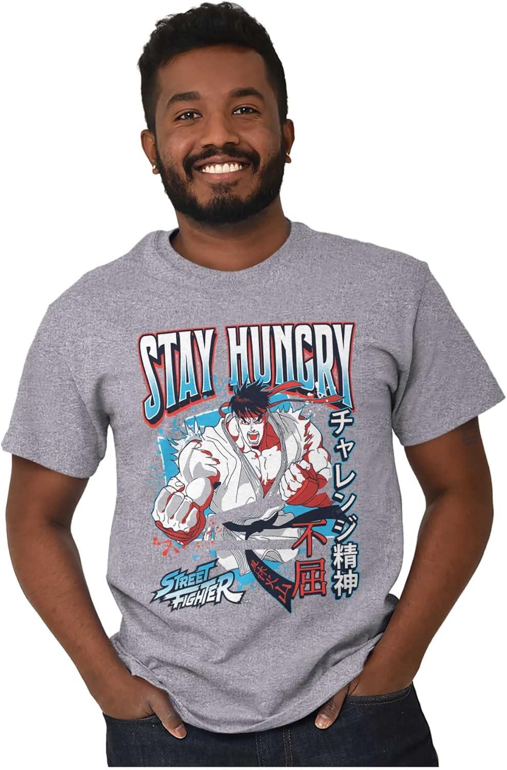 imageBrisco Brands Street Fighter Ryu Stay Hungry Mens Graphic T Shirt TeesSport Grey