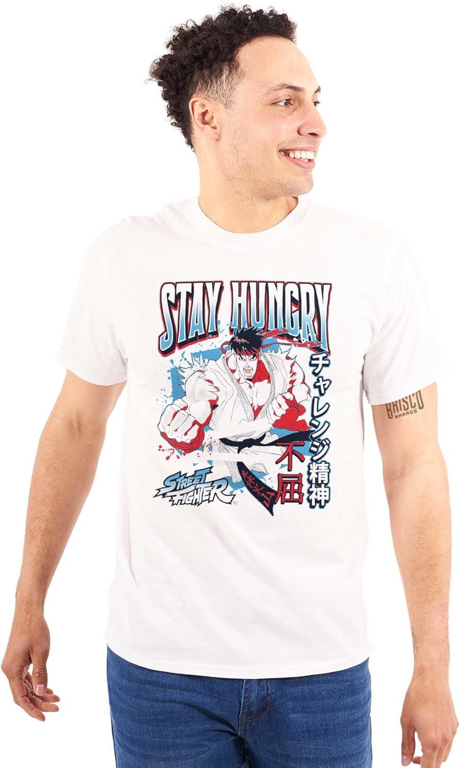 imageBrisco Brands Street Fighter Ryu Stay Hungry Mens Graphic T Shirt TeesWhite