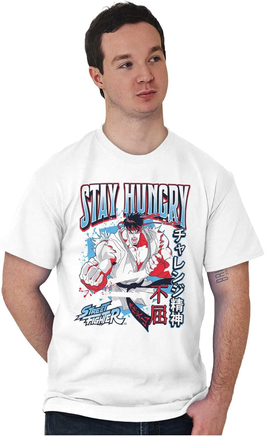 imageBrisco Brands Street Fighter Ryu Stay Hungry Mens Graphic T Shirt TeesWhite