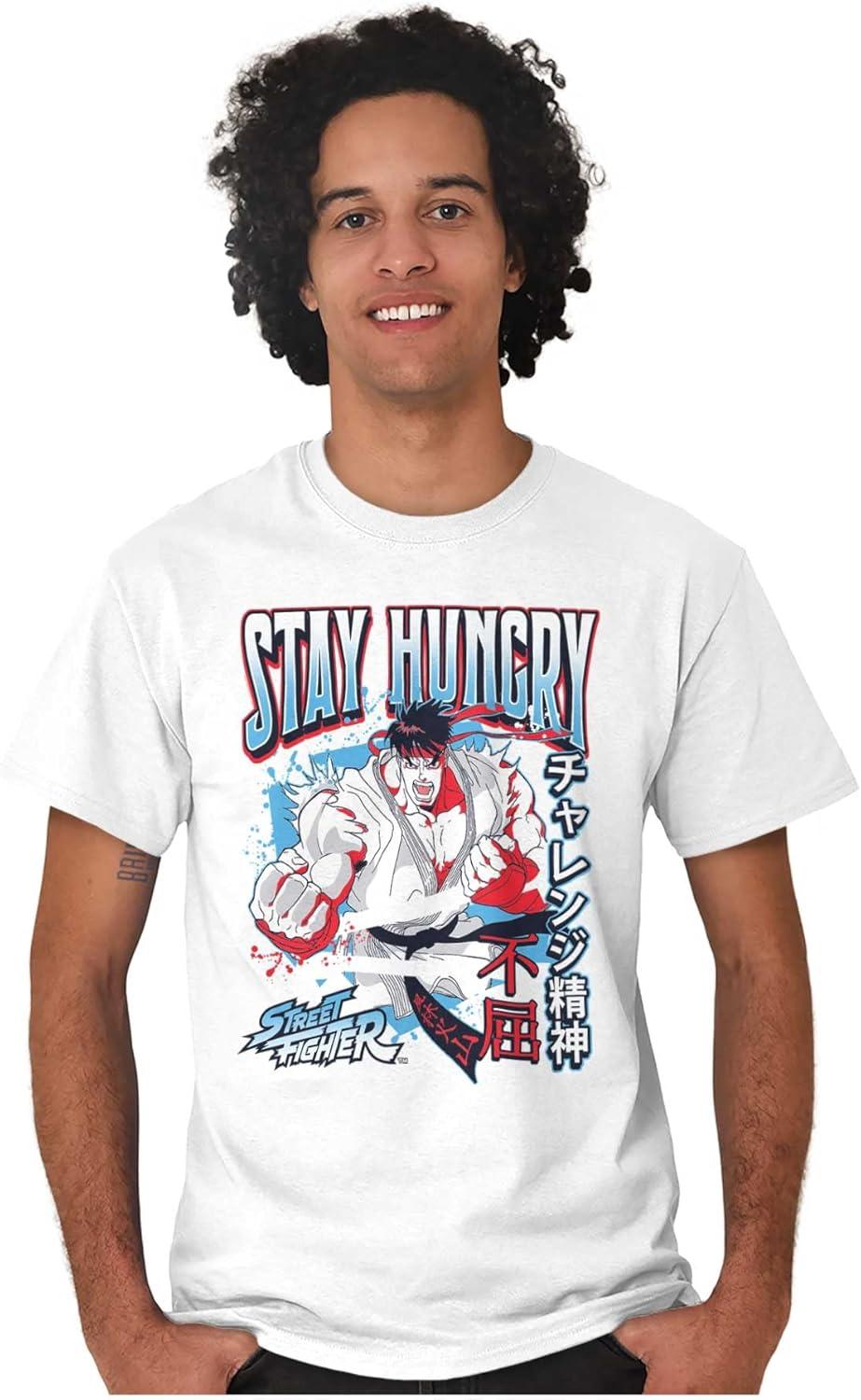 imageBrisco Brands Street Fighter Ryu Stay Hungry Mens Graphic T Shirt TeesWhite