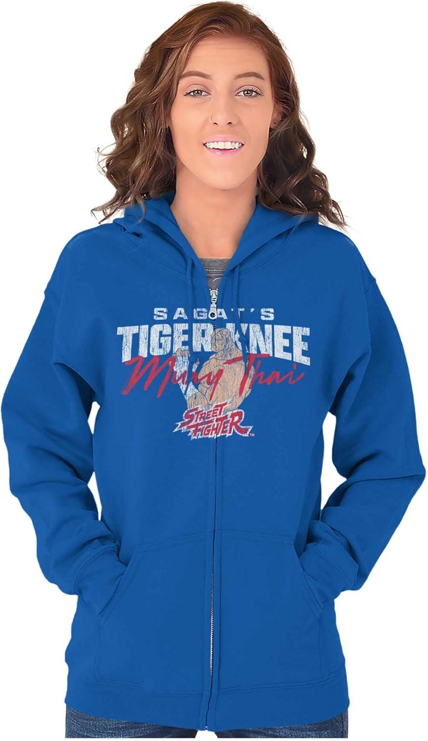 imageBrisco Brands Street Fighter Sagat 90s Video Gamer Zip Up Hoodie Mens WomensRoyal