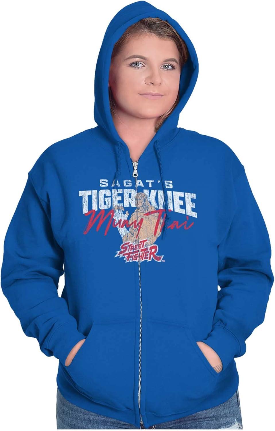 imageBrisco Brands Street Fighter Sagat 90s Video Gamer Zip Up Hoodie Mens WomensRoyal