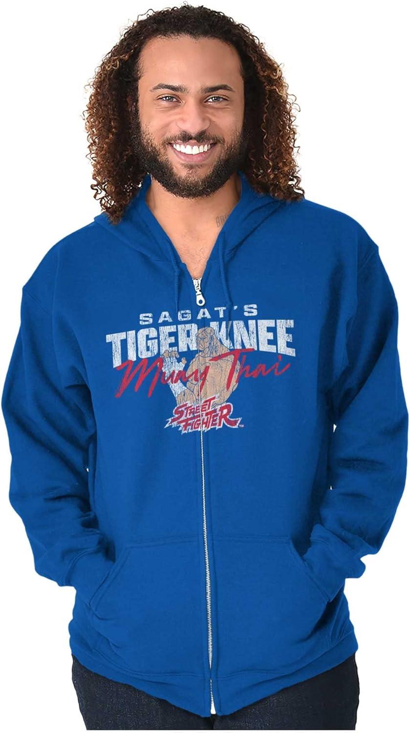 imageBrisco Brands Street Fighter Sagat 90s Video Gamer Zip Up Hoodie Mens WomensRoyal