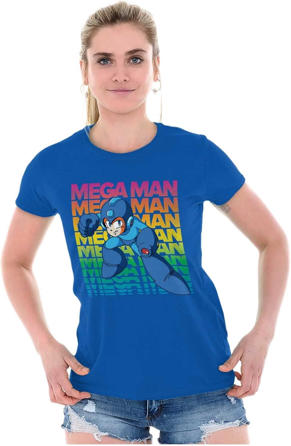 imageMega Man 90s Anime Cartoon Character Womens Slim Fit Graphic TeeRoyal