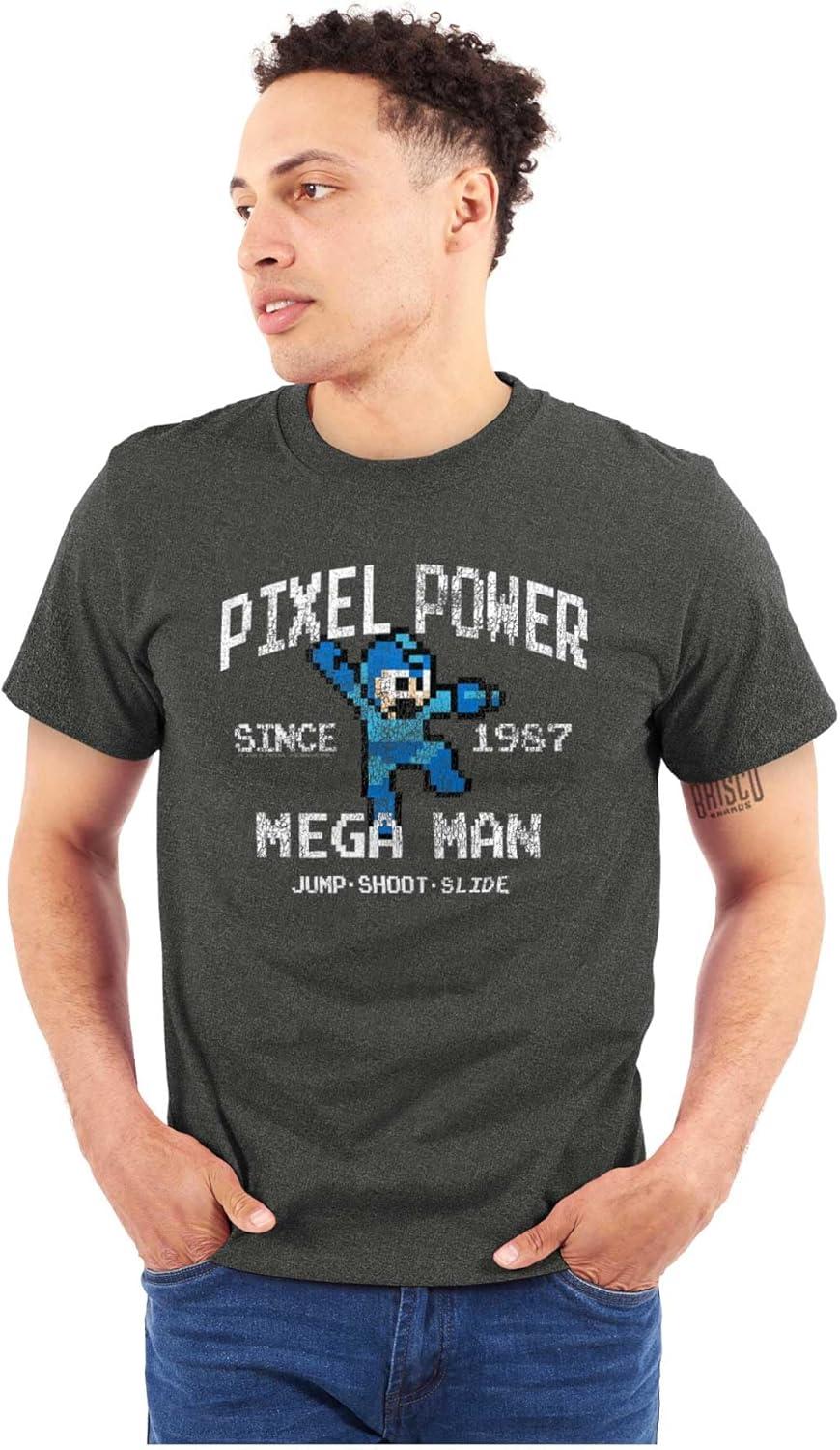 imageMega Man Pixel Power 80s 8bit Gamer Graphic T Shirt Men or WomenDark Heather