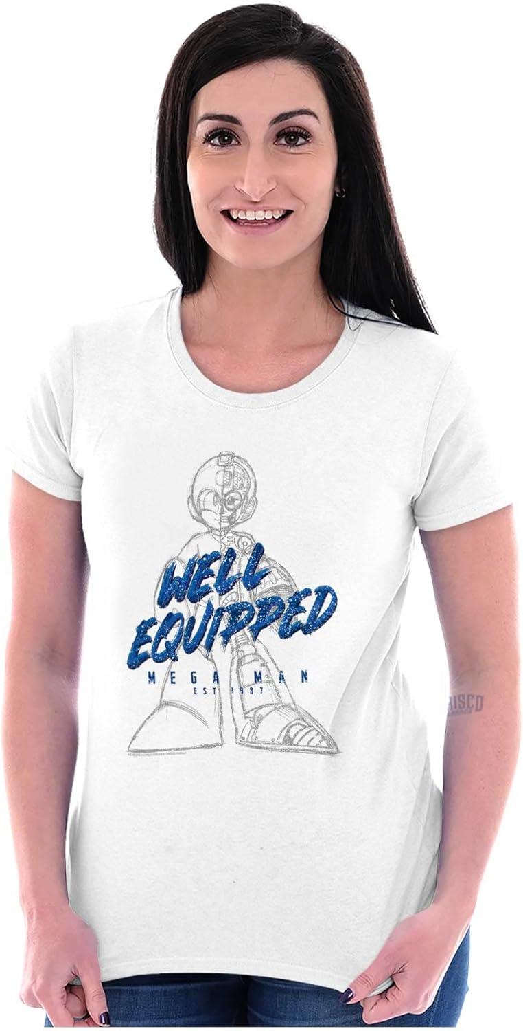 imageMega Man Retro 1990s Anime Cartoon Womens Slim Fit Graphic TeeWhite