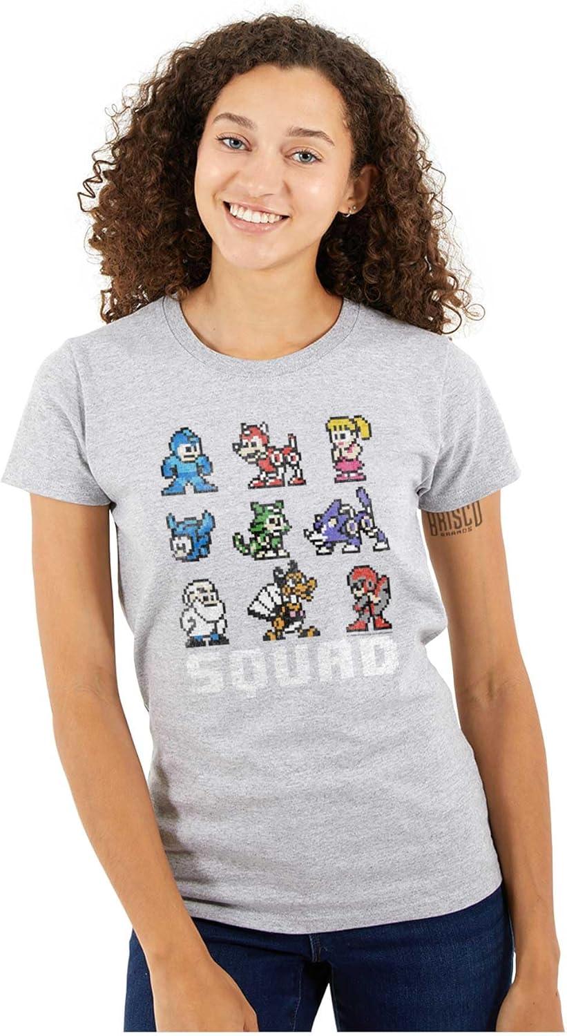 imageMega Man Squad Goals Game Characters Womens Slim Fit Graphic TeeSport Grey