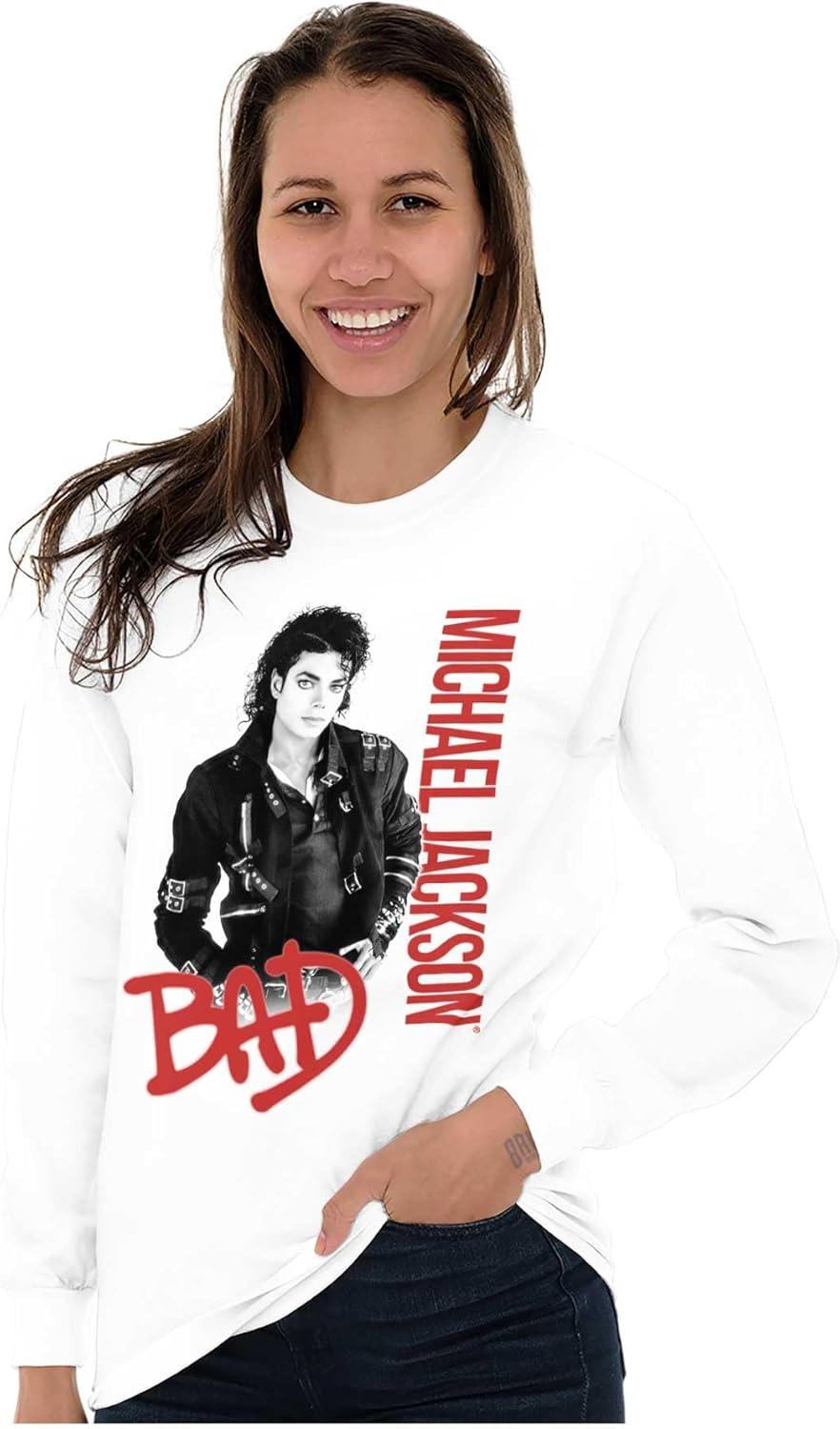 imageMichael Jackson Bad Music Album Cover Long Sleeve Tshirt Men WomenWhite