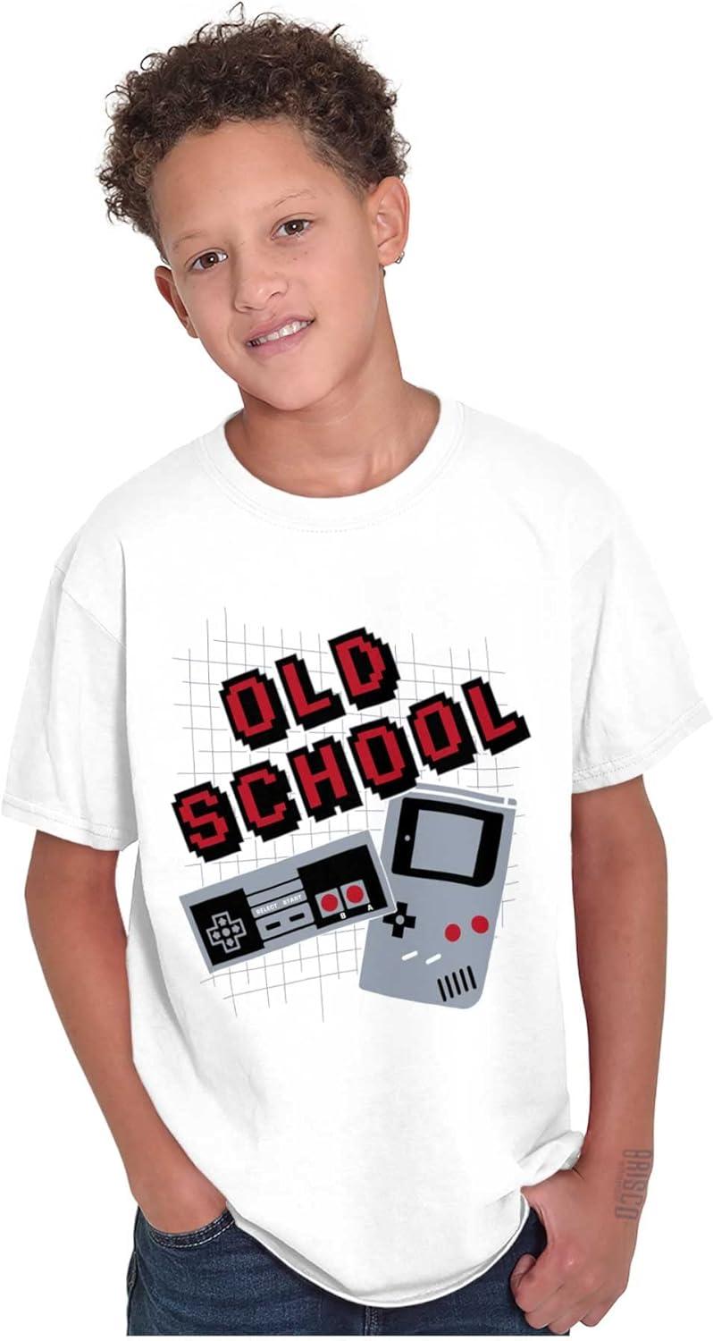 imageOld School Retro Video Gamer Nerd Crewneck T Shirts Boy GirlWhite
