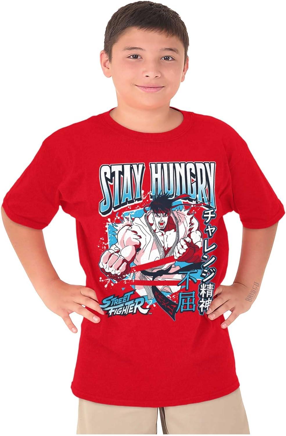 imageStreet Fighter Ryu Stay Hungry Boys Kids T Shirt Tees TopsRed