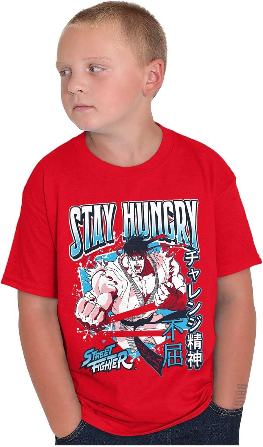 imageStreet Fighter Ryu Stay Hungry Boys Kids T Shirt Tees TopsRed