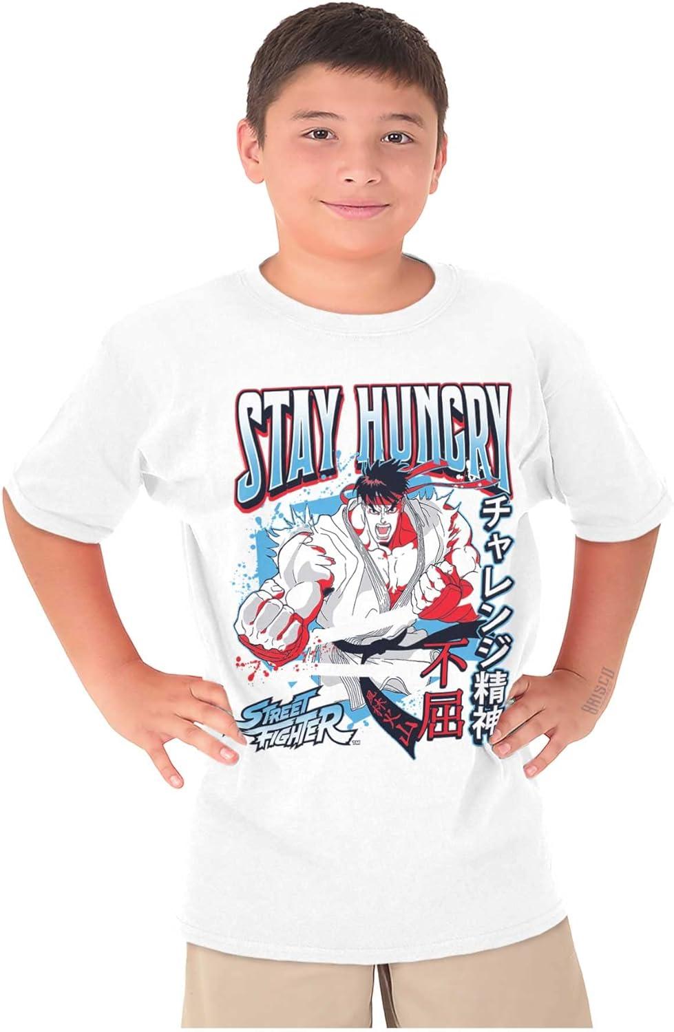 imageStreet Fighter Ryu Stay Hungry Boys Kids T Shirt Tees TopsWhite