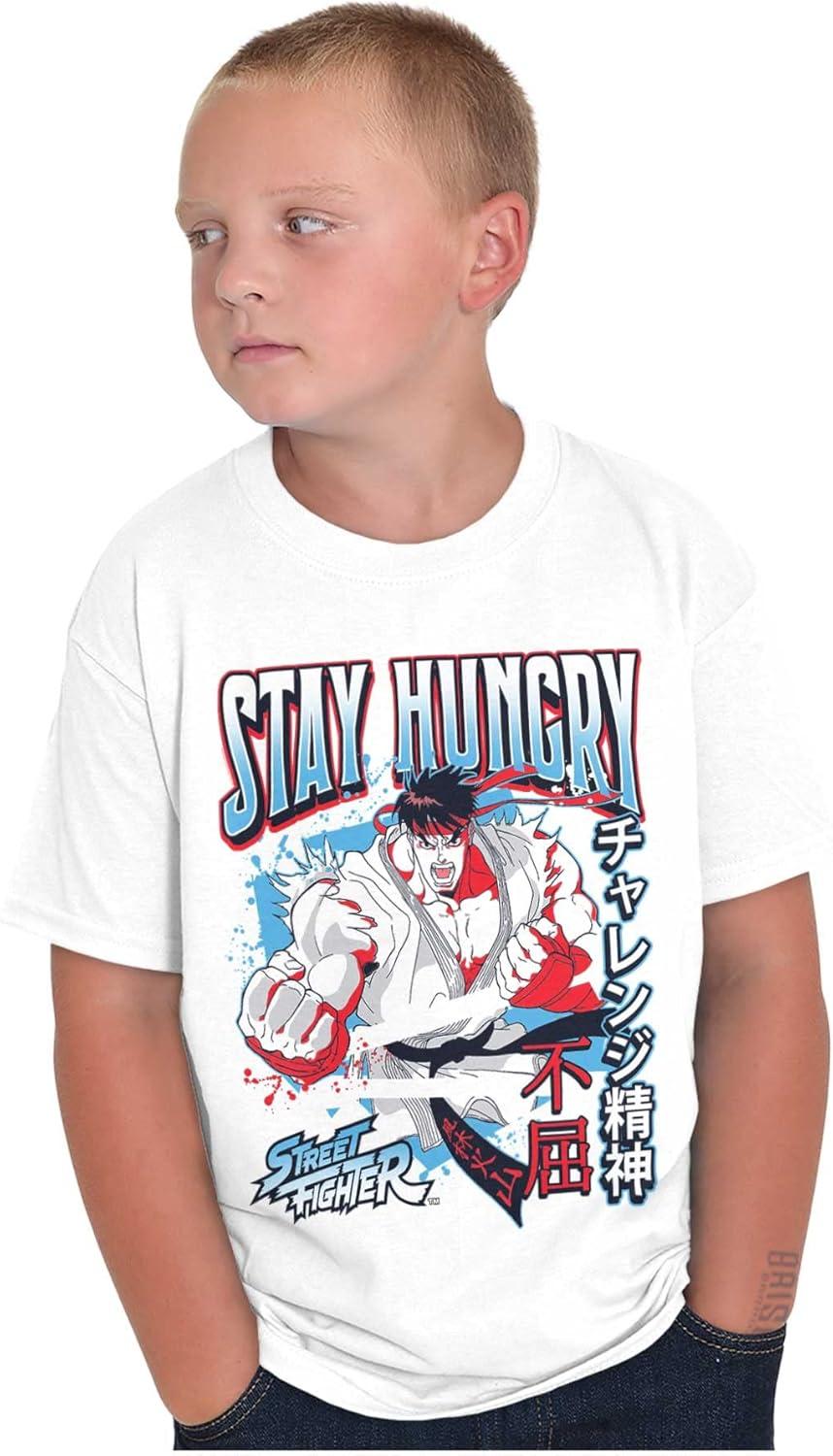 imageStreet Fighter Ryu Stay Hungry Boys Kids T Shirt Tees TopsWhite