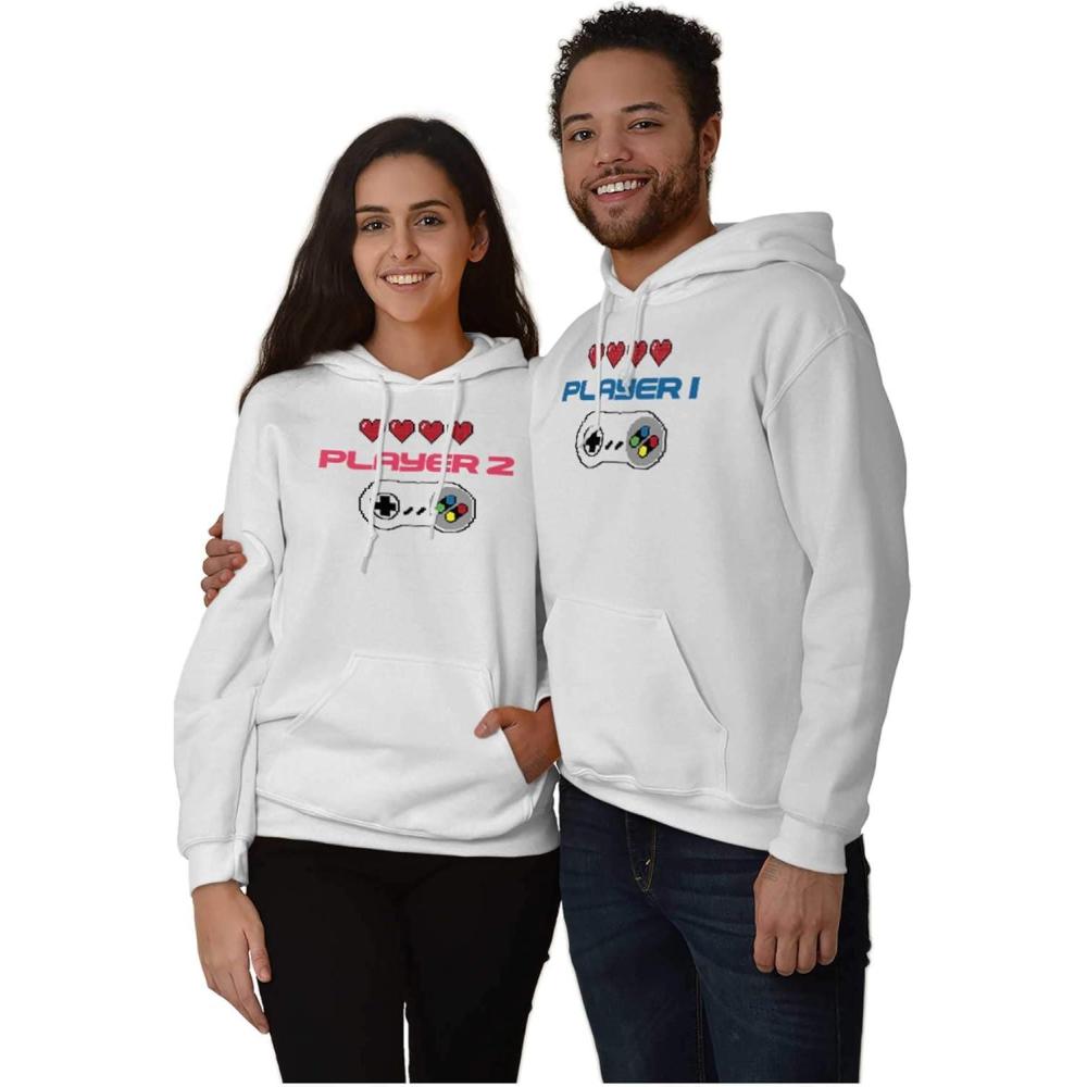 imageBrisco Brands Gaming Set Couples Siblings BFF Gamer Hoodie Hooded Sweatshirt MenPlayer Two White