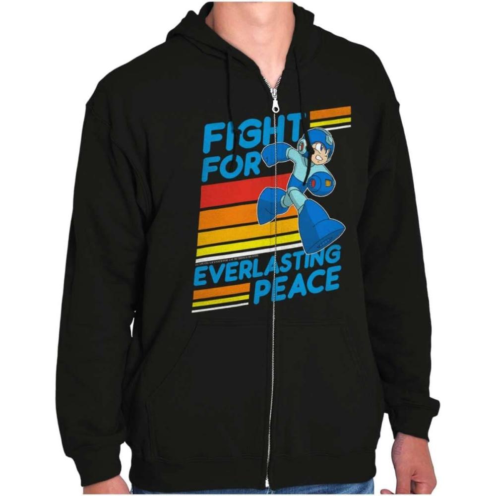 imageBrisco Brands Mega Man 90s Gamer Anime Character Zip Up Hoodie Mens Womens