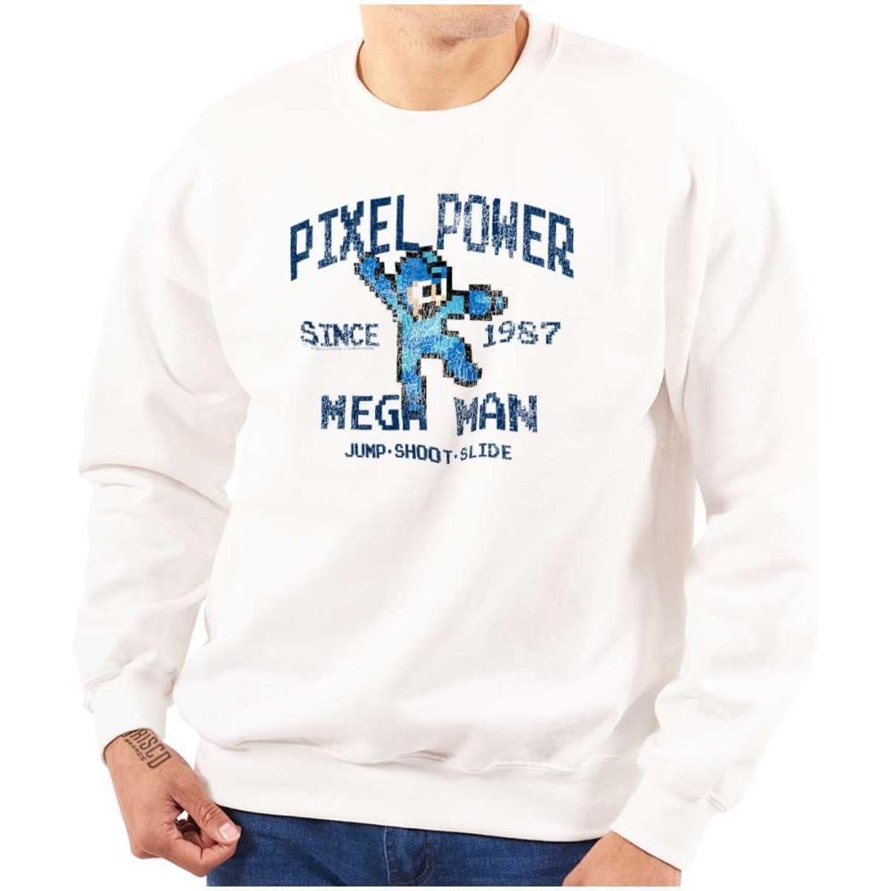 imageBrisco Brands Mega Man Pixel Power 80s 8bit Gamer Sweatshirt for Men or WomenWhite