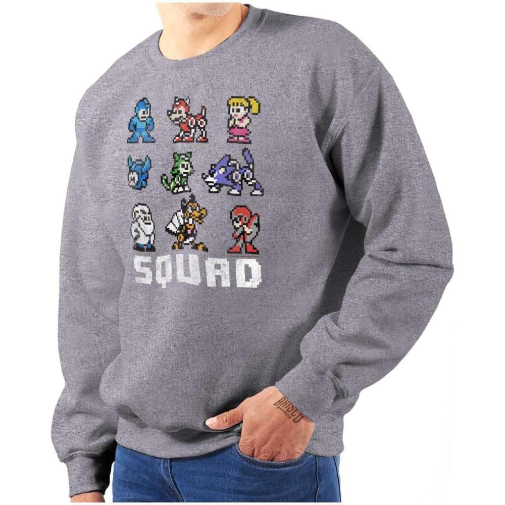 imageBrisco Brands Mega Man Squad Goals Game Characters Sweatshirt for Men or WomenSport Grey