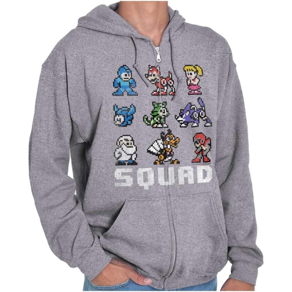 imageBrisco Brands Mega Man Squad Goals Game Characters Zip Up Hoodie Mens WomensSport Grey