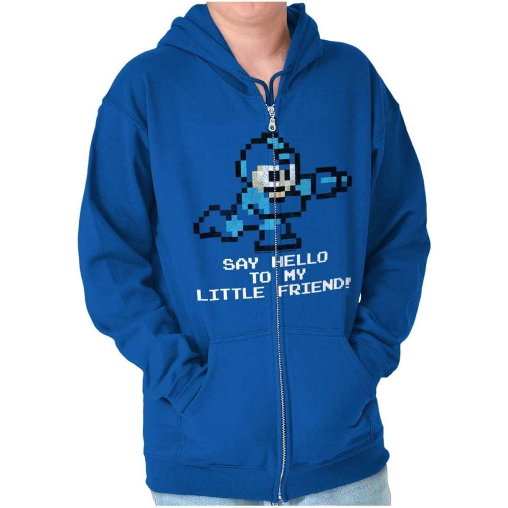 imageBrisco Brands Mega Man Video Game 8bit Gaming Nerd Zip Up Hoodie Mens WomensRoyal