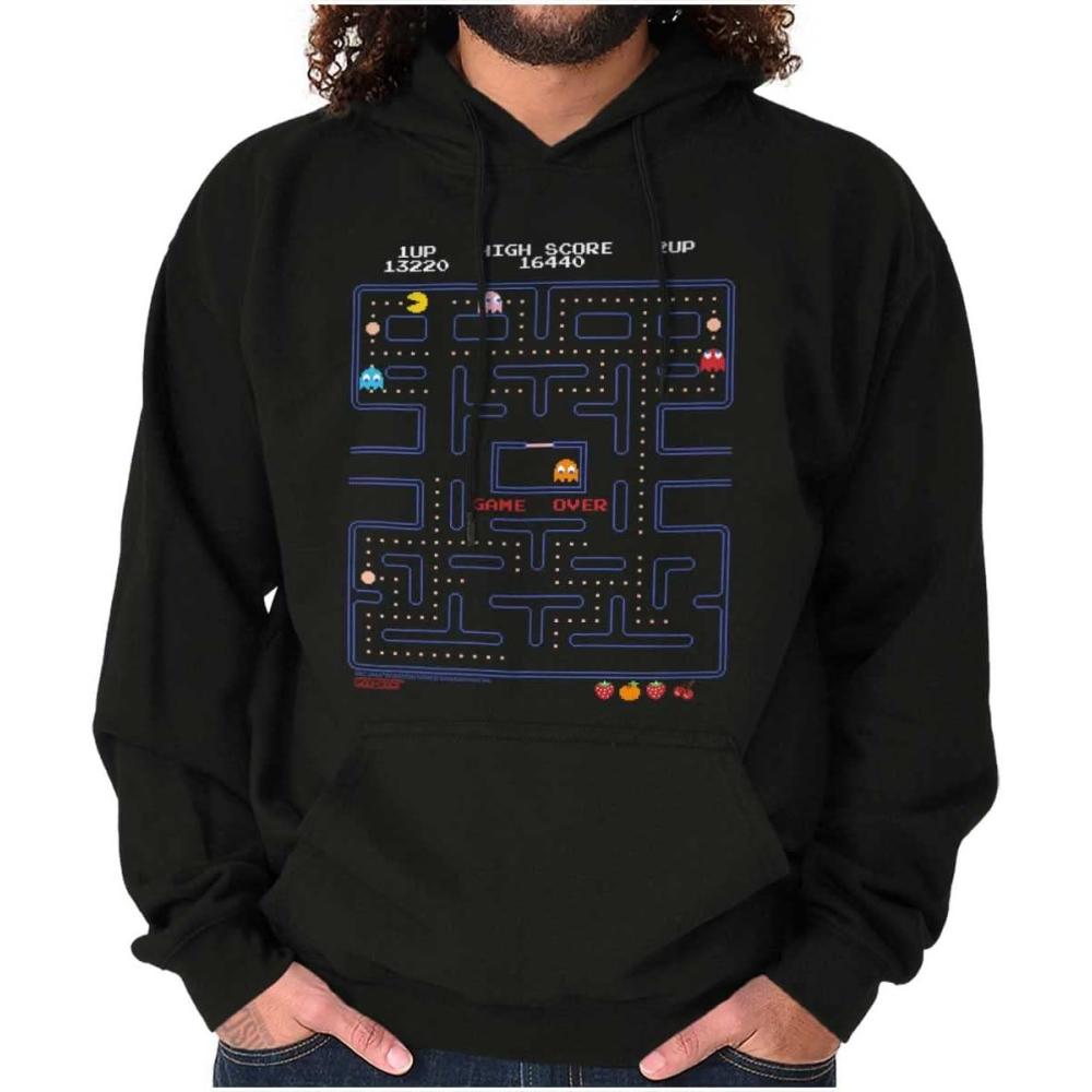 imageBrisco Brands PACMAN Game Over Retro Video Gaming Hoodie Sweatshirt Women MenBlack
