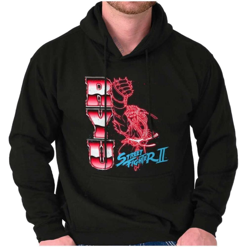 imageBrisco Brands Street Fighter 90s Arcade Gamer Ryu Hoodie Sweatshirt Women MenBlack