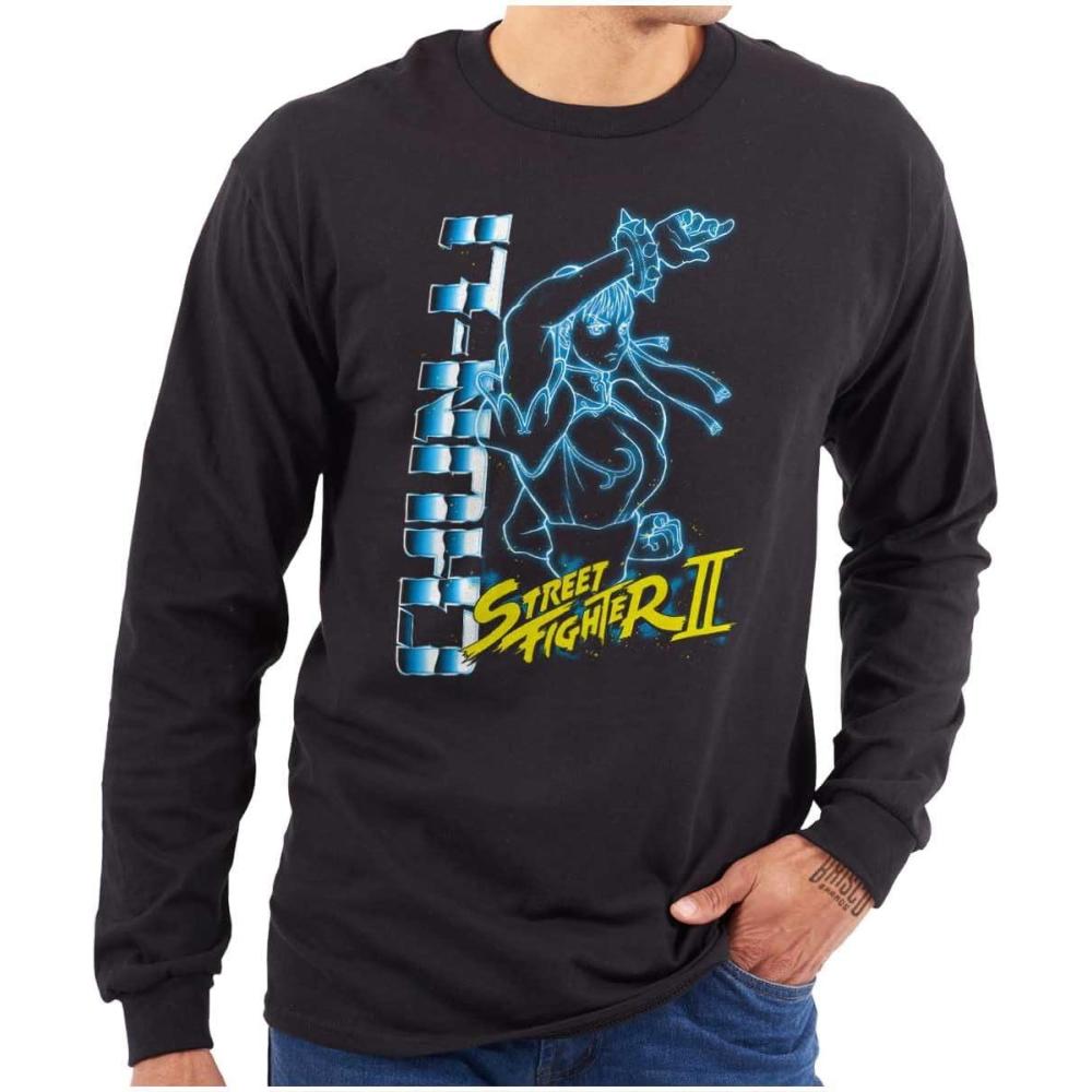 imageBrisco Brands Street Fighter 90s Gamer ChunLi Long Sleeve Tshirt Men WomenBlack