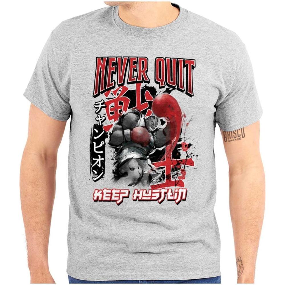 imageBrisco Brands Street Fighter Balrog Never Quit Mens Graphic T Shirt TeesSport Grey