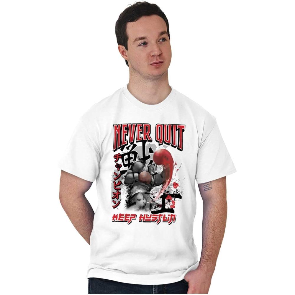 imageBrisco Brands Street Fighter Balrog Never Quit Mens Graphic T Shirt TeesWhite