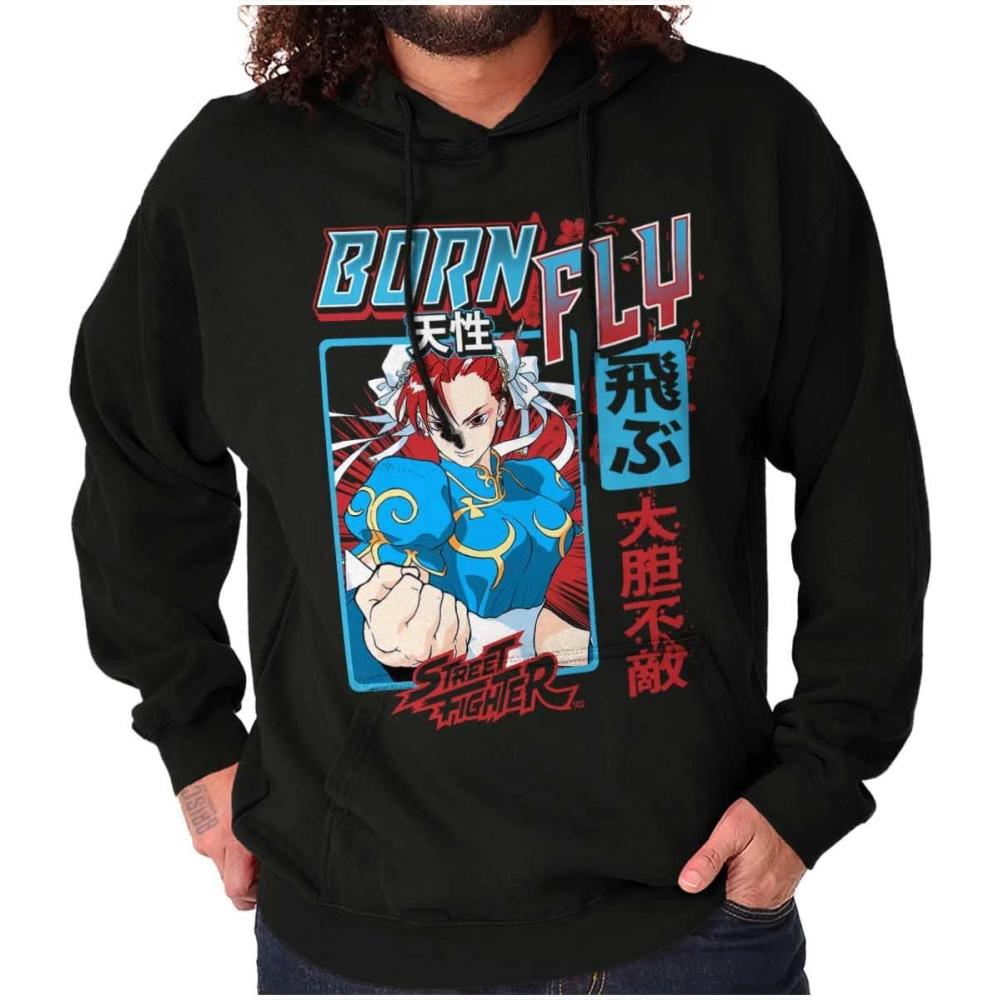 imageBrisco Brands Street Fighter Chun Li Born Fly Hoodie Sweatshirt Women MenBlack