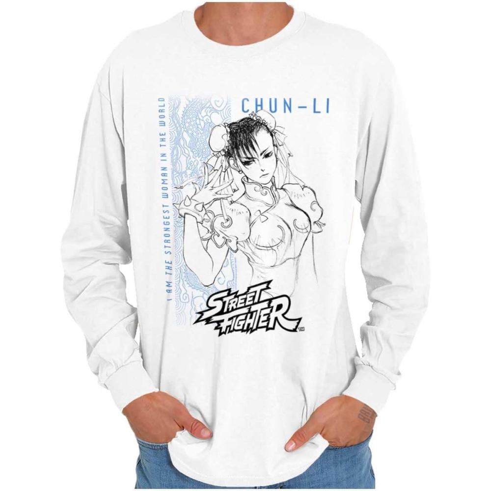 imageBrisco Brands Street Fighter ChunLi Strongest Long Sleeve Tshirt Men WomenWhite