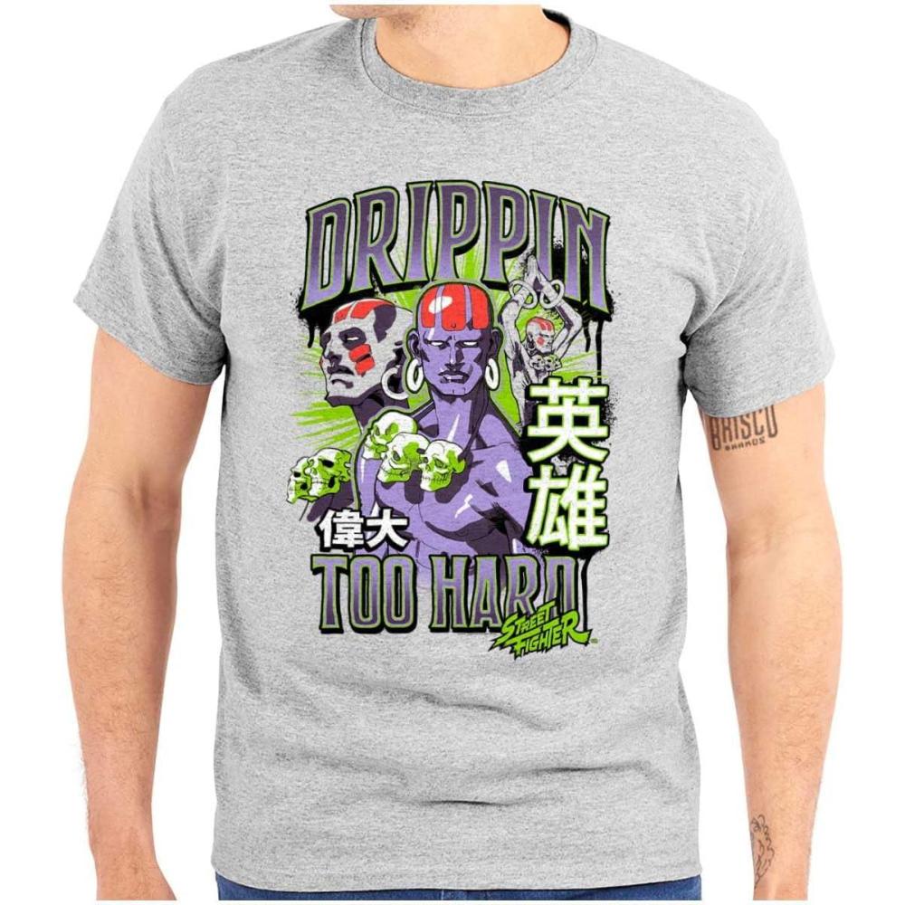 imageBrisco Brands Street Fighter Dhalsim Drippin Hard Graphic T Shirt Men or WomenSport Grey