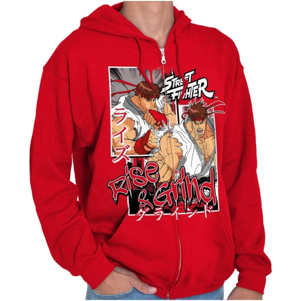 imageBrisco Brands Street Fighter Rise and Grind Ryu Zip Hoodie Sweatshirt MenRed