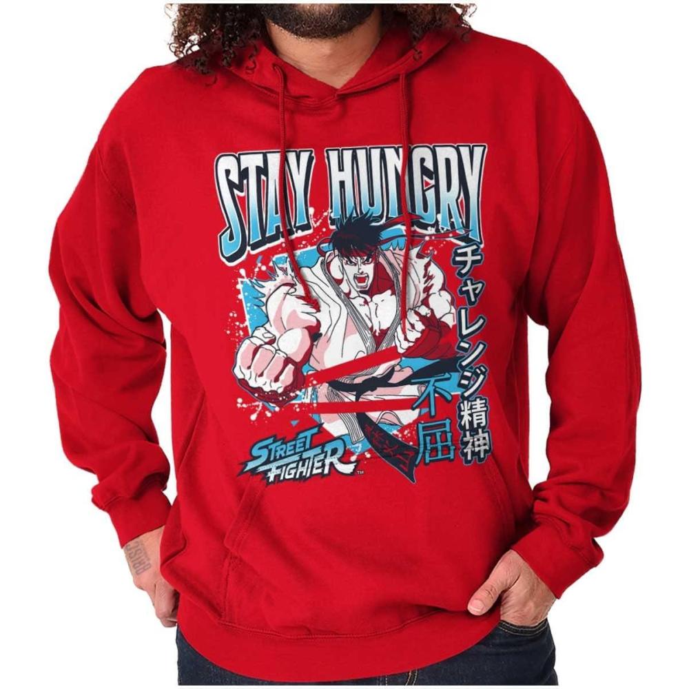 imageBrisco Brands Street Fighter Ryu Stay Hungry Hoodie Hooded Sweatshirt MenRed