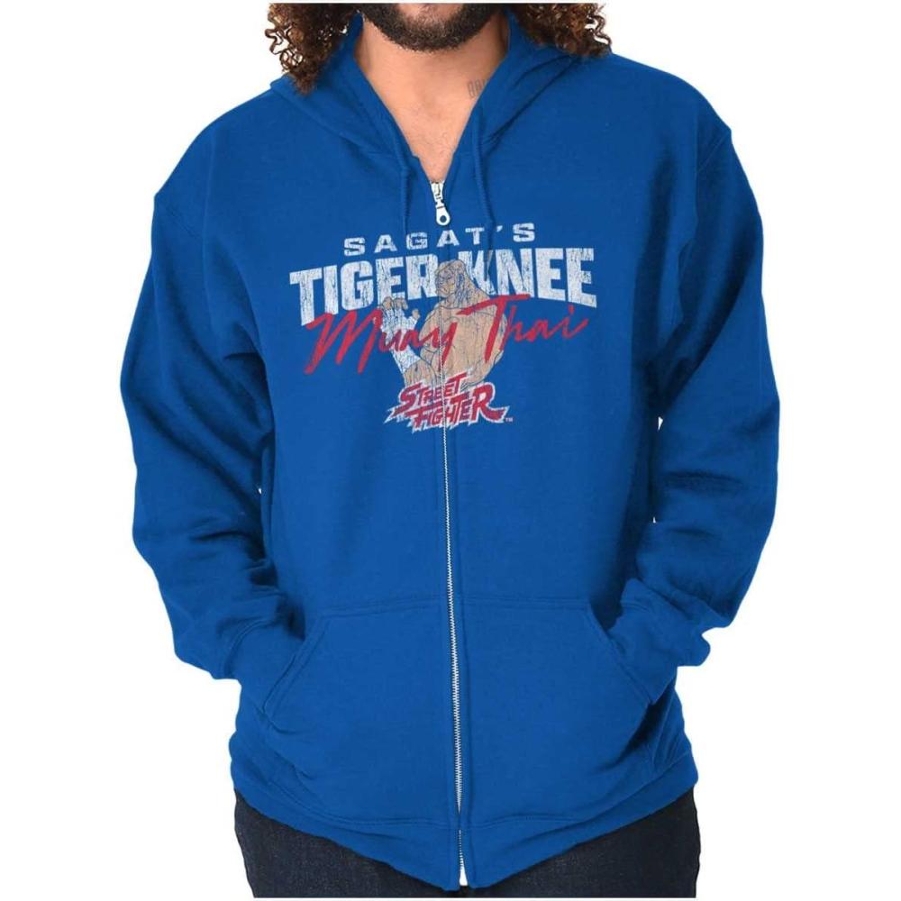 imageBrisco Brands Street Fighter Sagat 90s Video Gamer Zip Up Hoodie Mens WomensRoyal