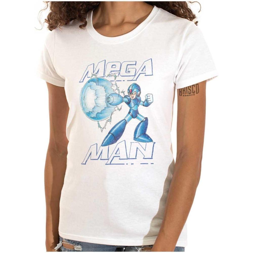 imageMega Man Classic 90s Anime Character Womens Slim Fit Graphic TeeWhite