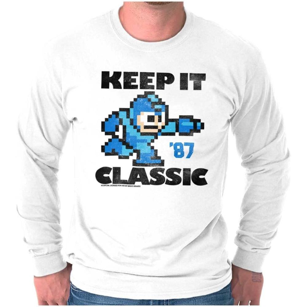 imageMega Man Keep it Classic 80s Gaming Long Sleeve Tshirt Men WomenWhite