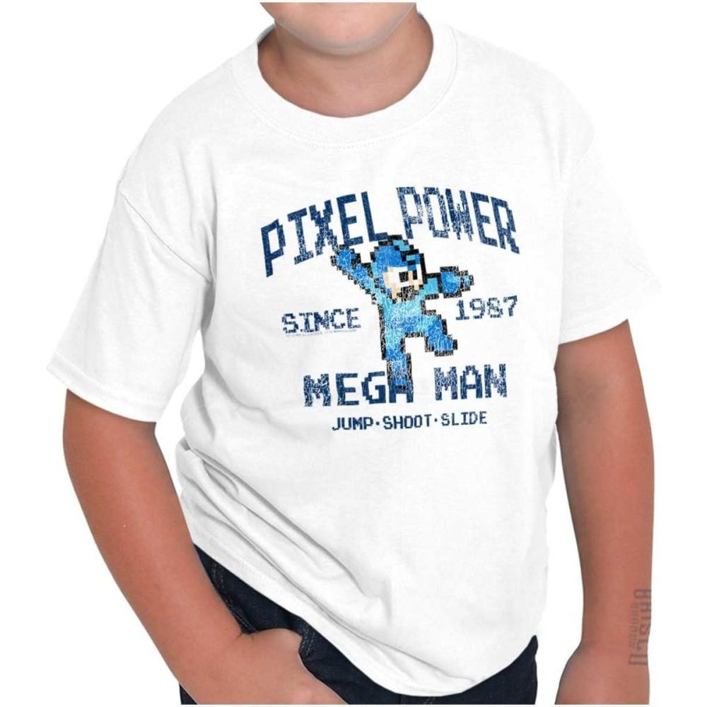 imageMega Man Pixel Power 80s 8bit Gamer Crewneck T Shirts Boy GirlWhite
