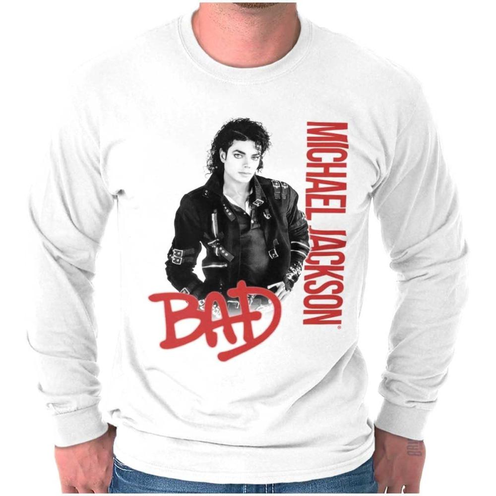 imageMichael Jackson Bad Music Album Cover Long Sleeve Tshirt Men WomenWhite