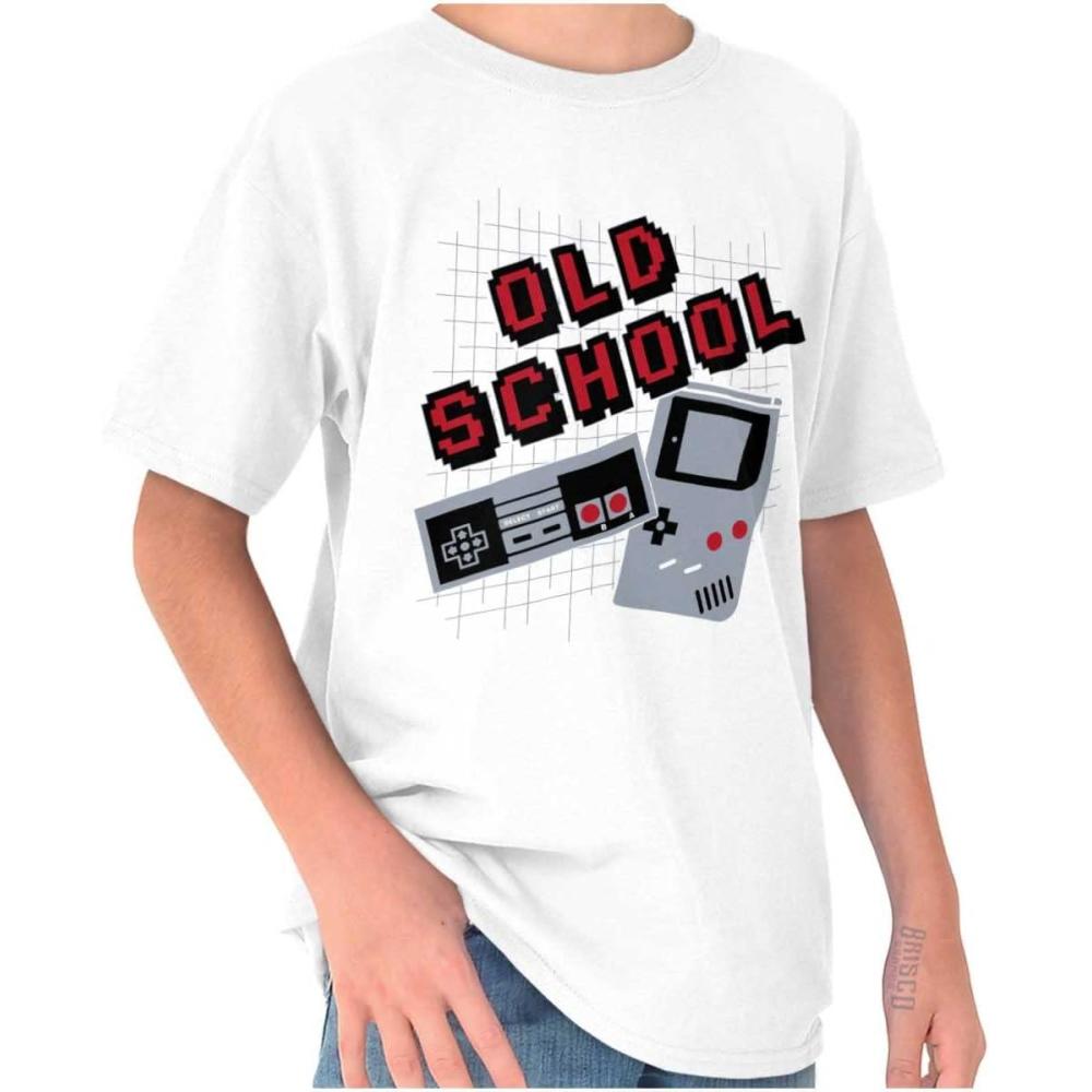 imageOld School Retro Video Gamer Nerd Crewneck T Shirts Boy GirlWhite