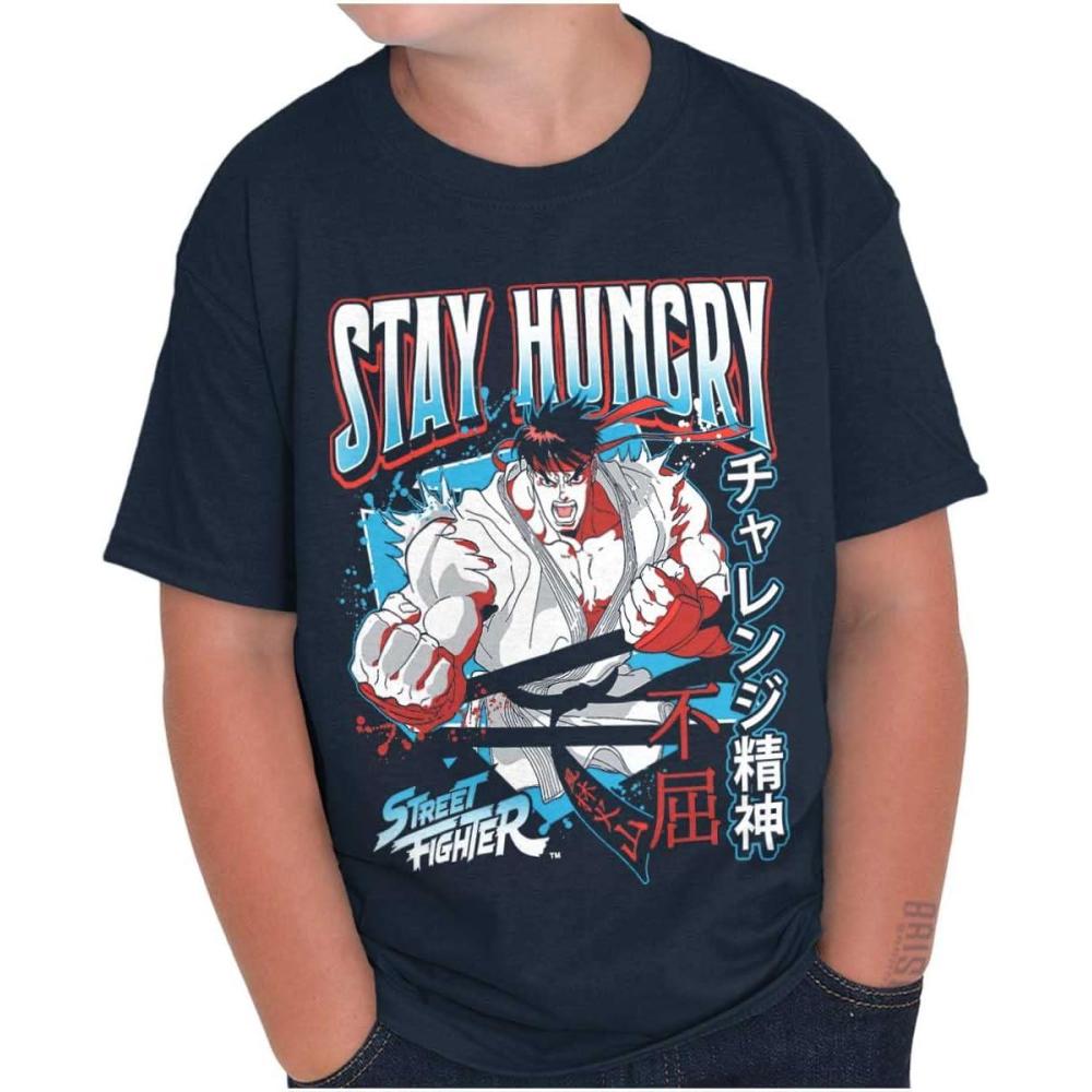 imageStreet Fighter Ryu Stay Hungry Boys Kids T Shirt Tees TopsNavy